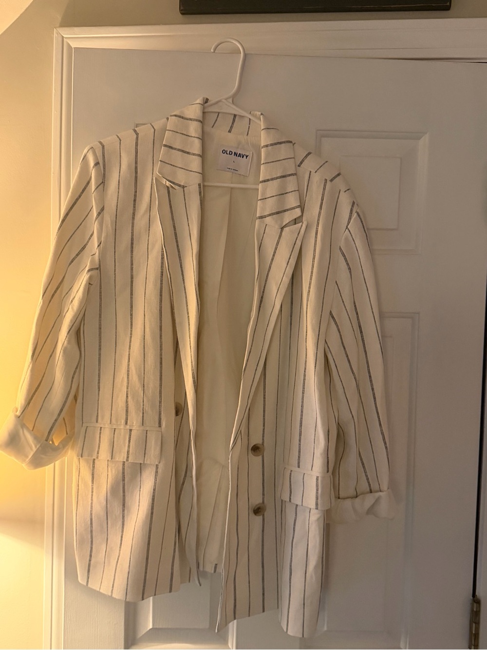 Old Navy Cream Blazer with Navy Pinstripes
